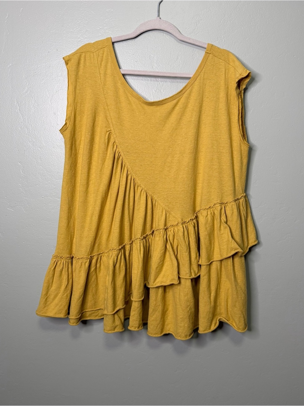 Free People Mustard Yellow Ruffle Hem Sleeveless Top – Size L